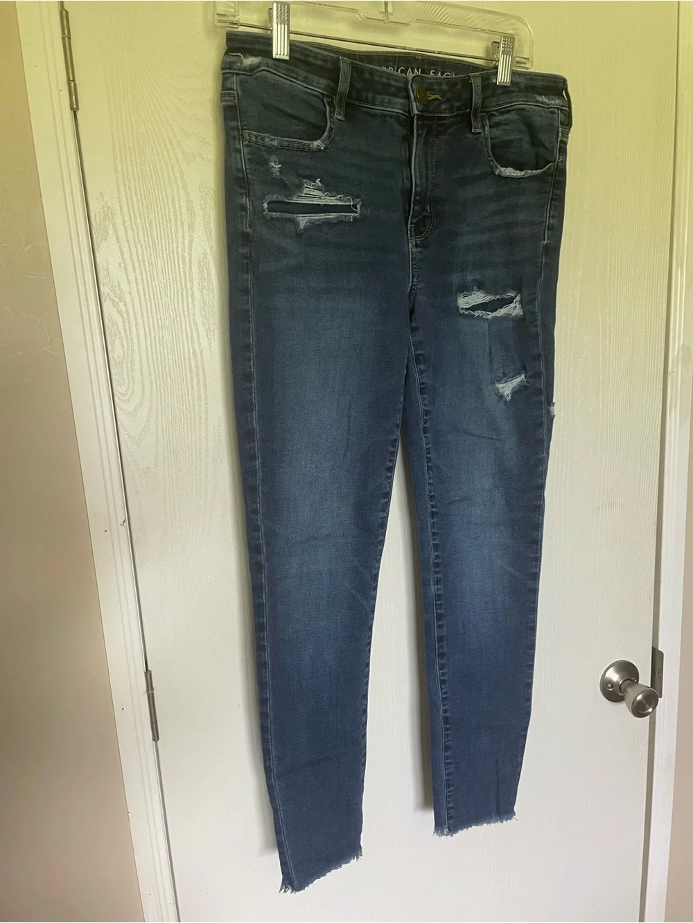American Eagle Women's Distressed High-Rise Skinny Jeggings - Dark Blue